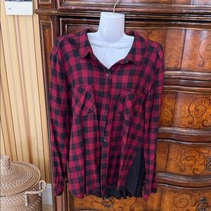 Red and Black Plaid Button-Up Shirt